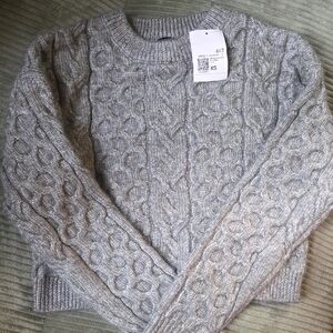 Forever 21 Sage Green Cropped Cable Knit/link Sweater